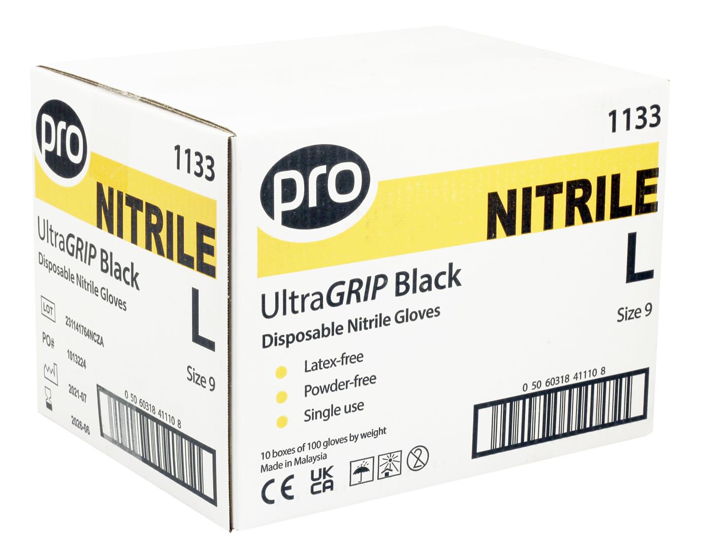 PRO UltraGRIP Black Nitrile Gloves (Qty 100)