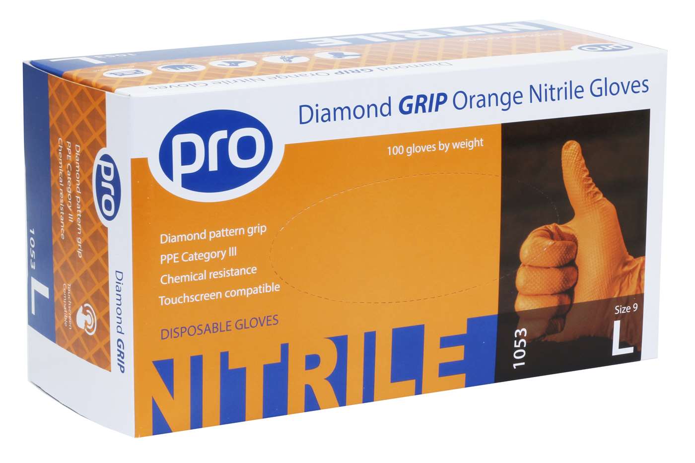 PRO Diamond Grip Orange Nitrile Gloves (Qty 100/90)