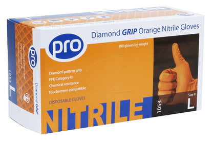 PRO Diamond Grip Orange Nitrile Gloves (Qty 100/90)