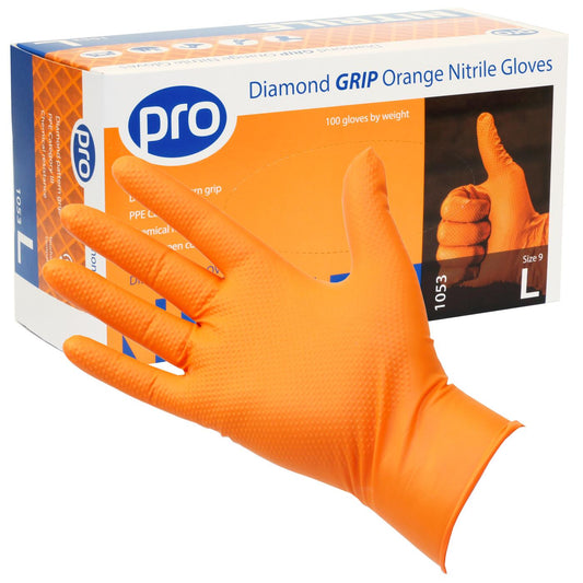 PRO Diamond Grip Orange Nitrile Gloves (Qty 100/90)